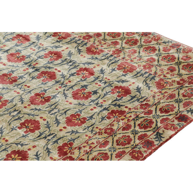 Rug & Kilim’S European Style Rug In Gold With Red And Teal Florals “Samarkand”