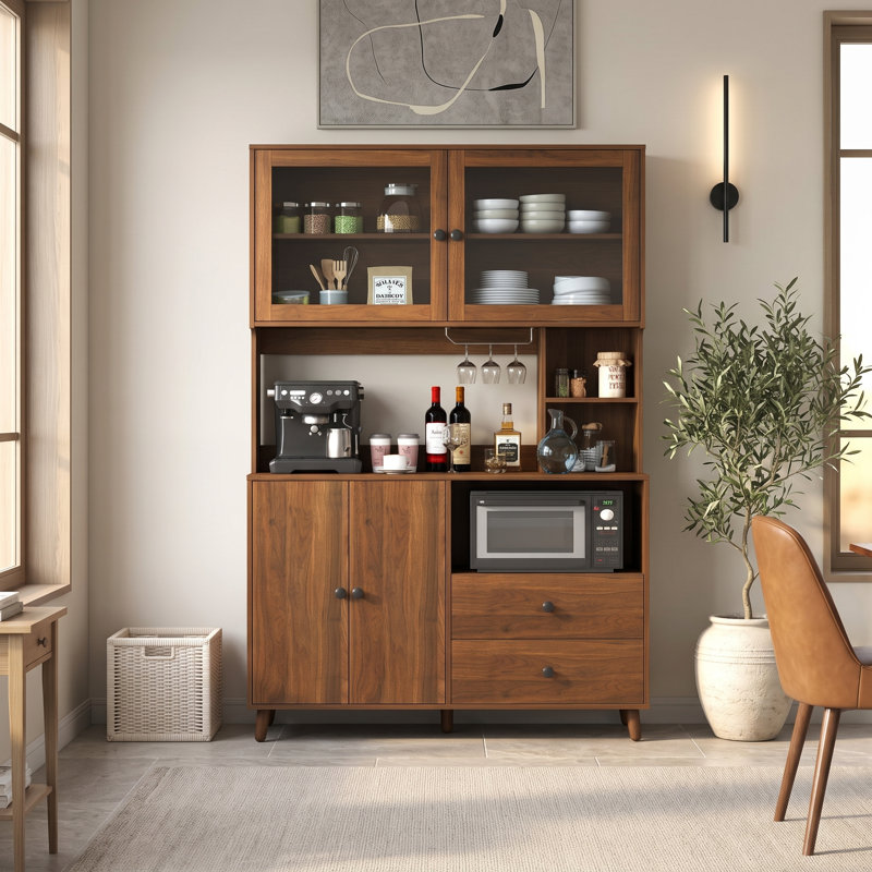 Armoire de cuisine de 47 pouces avec portes vitrées, support pour micro-ondes et buffet