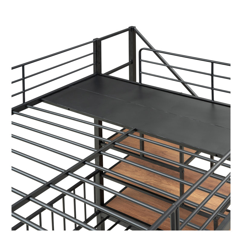 Full Over Twin-Twin Triple Bunk Bed With Drawers And Staircase, Black