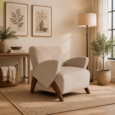 Fauteuil lounge ultracompact en velours de 71,5 cm avec pieds en bouleau, idéal pour les petits espaces et les décors modernes, beige foncé