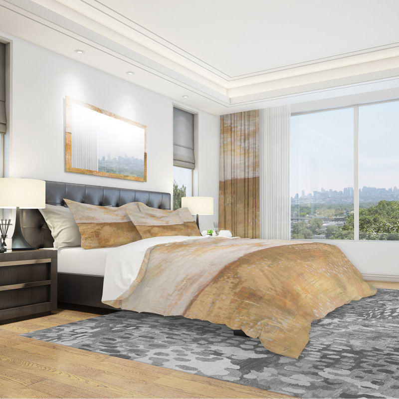 Amber Modern Horizon - Ensemble de housse de couette abstrait - Microfibre de polyester, Housse simple + 1 taie décorative