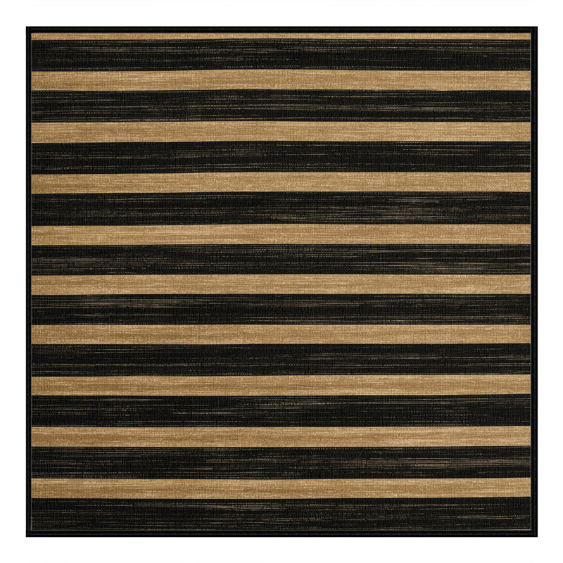 Machine Washable Horizontal Stripes Black Area Rug, Square 6'