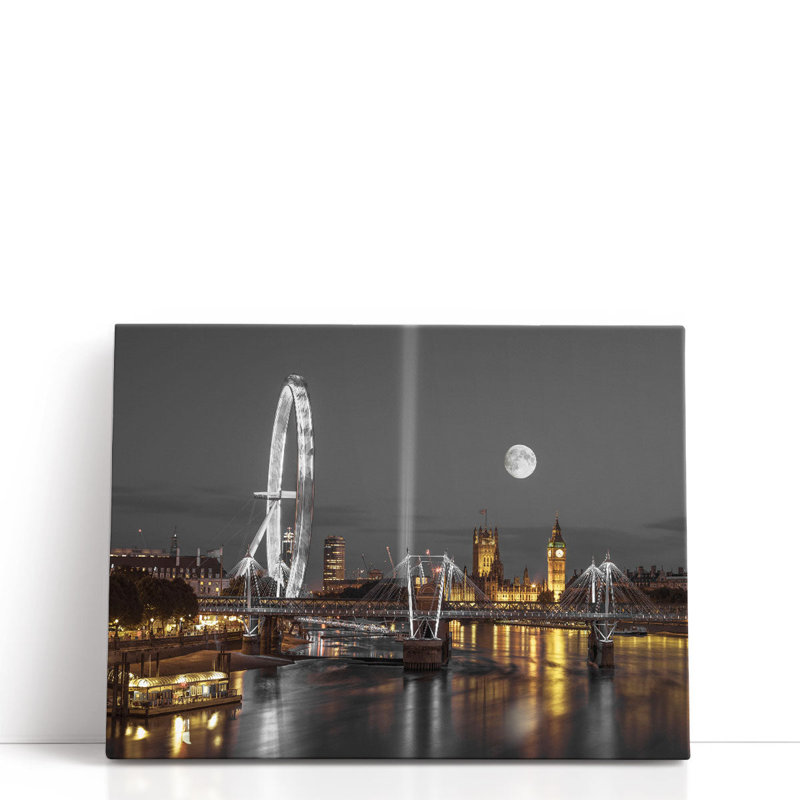 «London Eye, Golden Jubilee Bridge And Westminster, London 2», reproduction d'art sur toile, H 36 po x l 48 po
