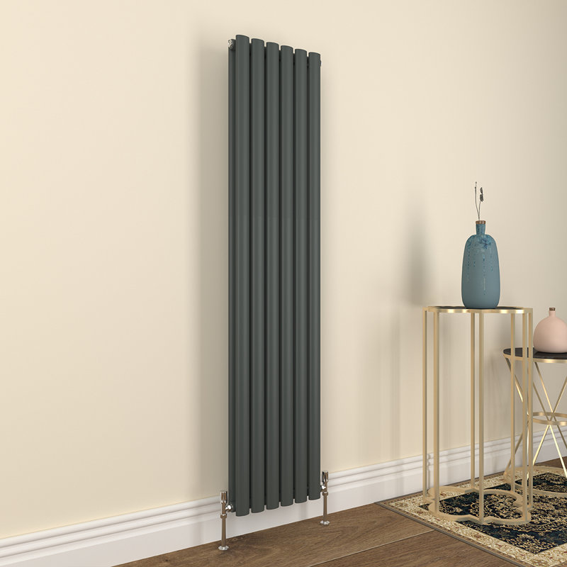 Vertical Oval Column Radiator, Grey, Double, 160cm H x 35.4cm W x 5.6cm D
