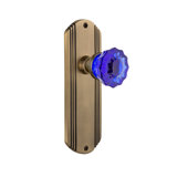 Cobalt Crystal Interior Mortise Door Knob with Deco Long Plate