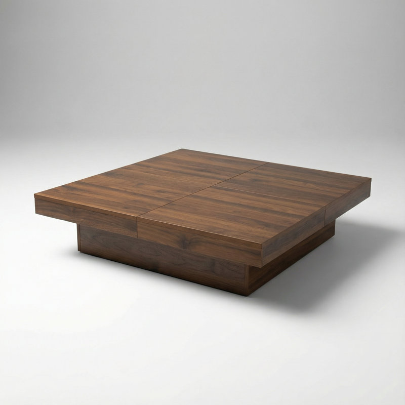 Contemporary Square Sliding Top Storage Coffee Table with Walnut Finish - Spacious Living Room Centerpiece