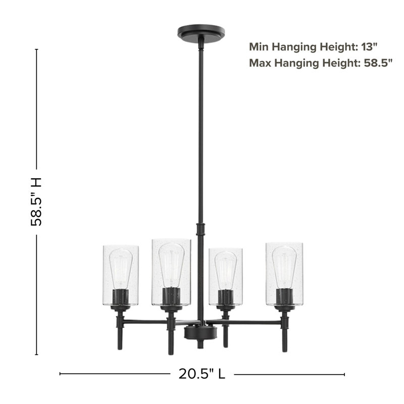 Wexton 4-Light 20.5” Wide Chandelier, Matte Black, Clear Bubble