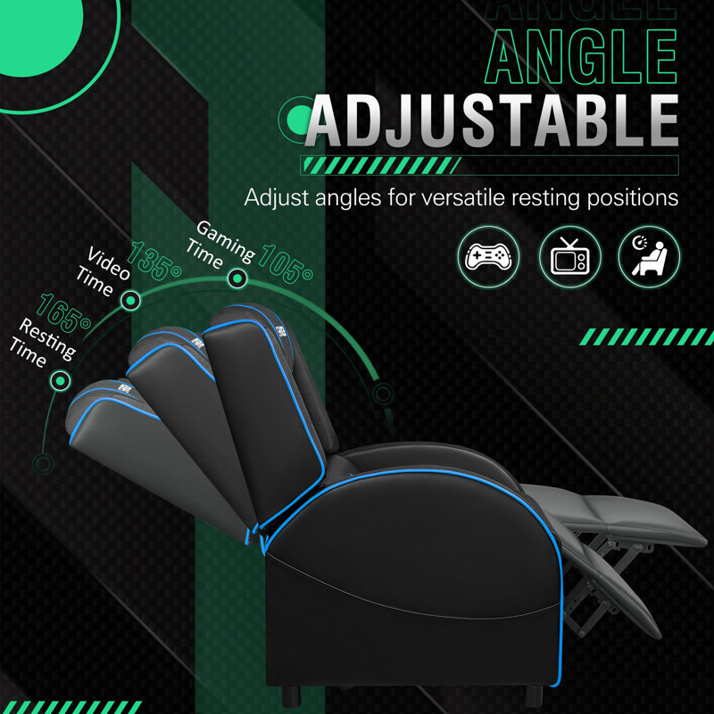 Faux Leather PC & Racing Game Chair with RGB LED Lights and Massage Lumbar Support, Black/Blue