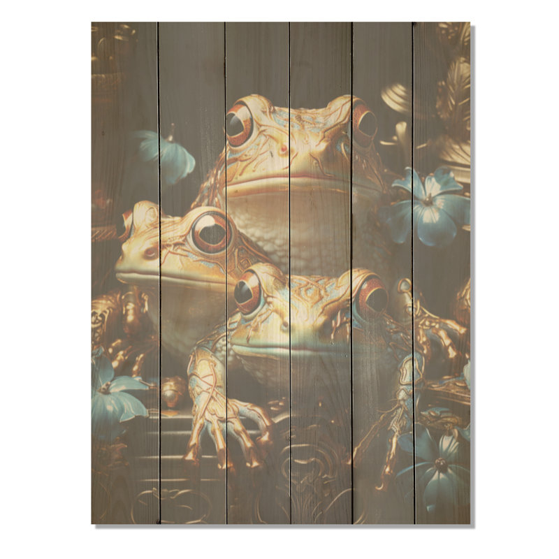 Portrait de grenouilles baroque - grenouilles et crapauds, art mural sur bois de pin naturel, H 32 po x l 24 po