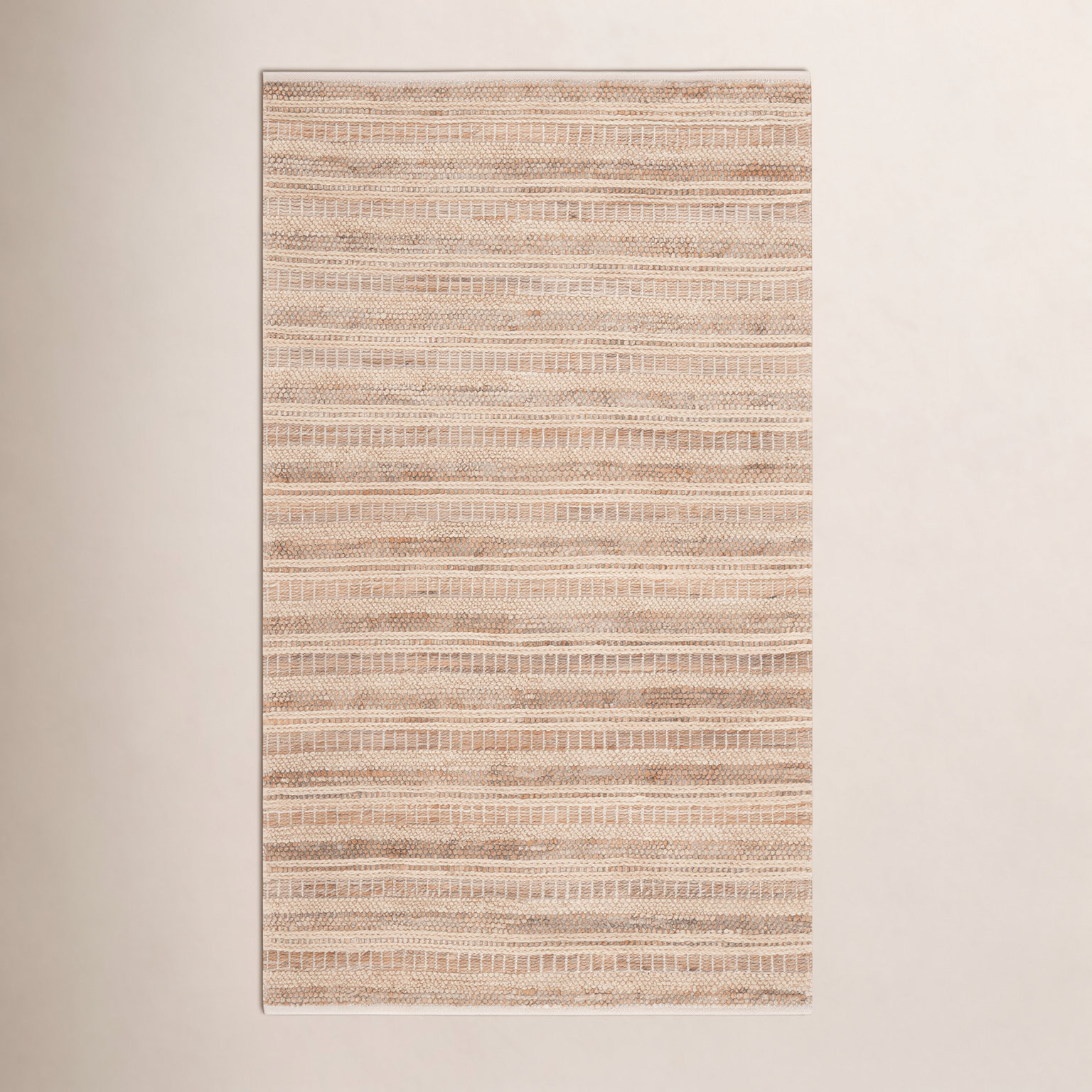 Brown Beige Hand-Woven Striped Wool Rug, Rectangle 5' x 8'