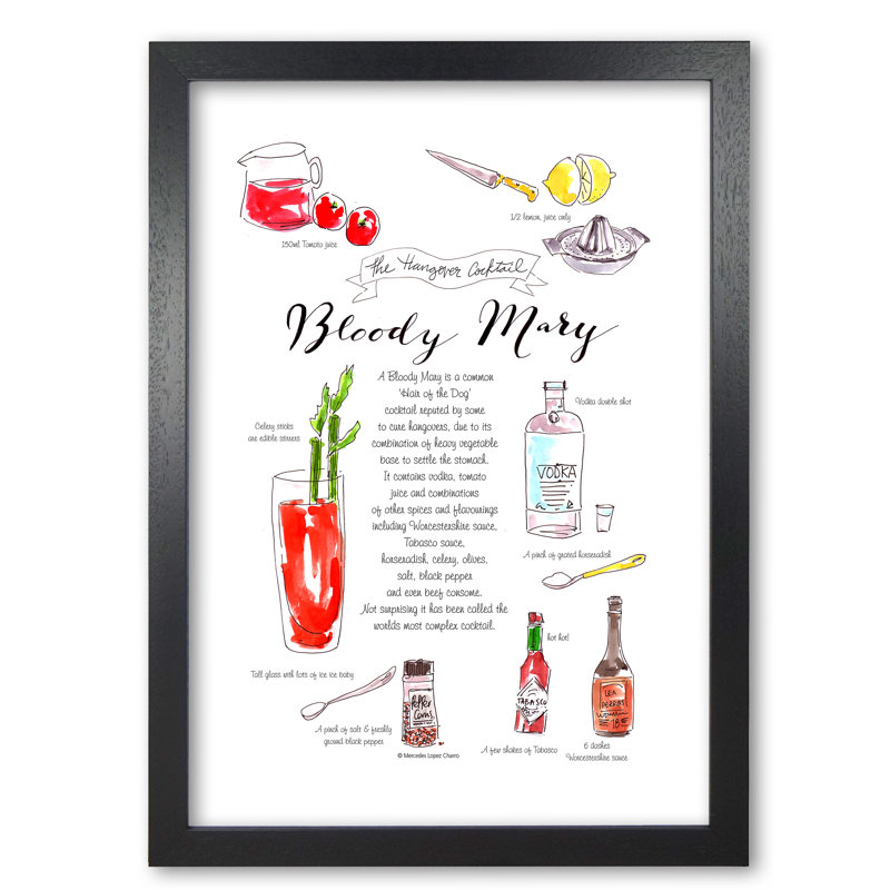 Bloody Mary Recipe - Print, Black Grain, 84.1 cm H x 59.4 cm W x 5 cm D
