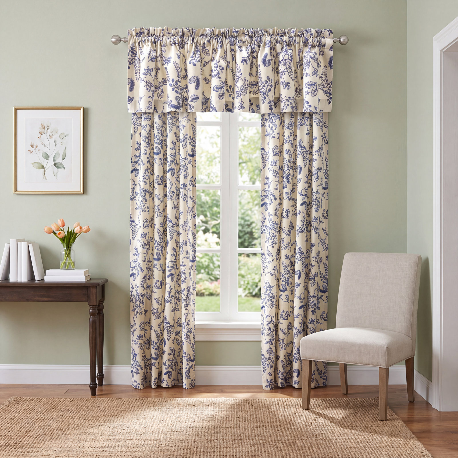 Toile Cotton 84" Tailored Window Valance, Indigo