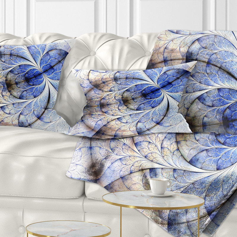 Coussin décoratif symétrique or et bleu fractal