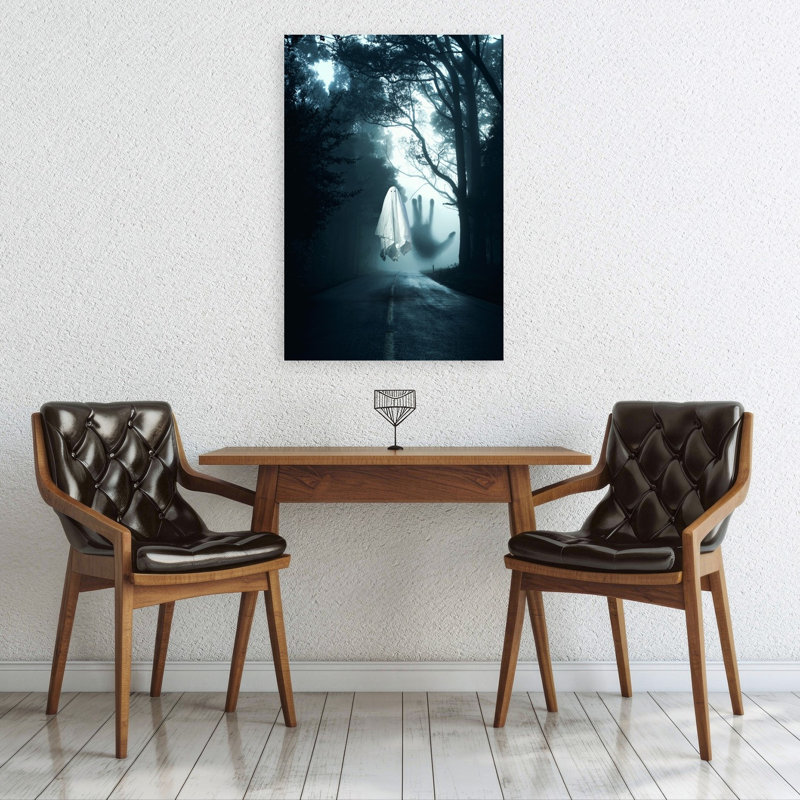 Paysage de forêt fantôme mystique et surréaliste abstrait avec des mouches, impression d'art mural, H 36 po x l 24 po