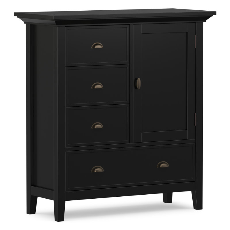Redmond 39"W Solid Wood Transitional Medium Storage Cabinet with 4 Drawers, Adjustable Shelf and Antique Brass Hardware