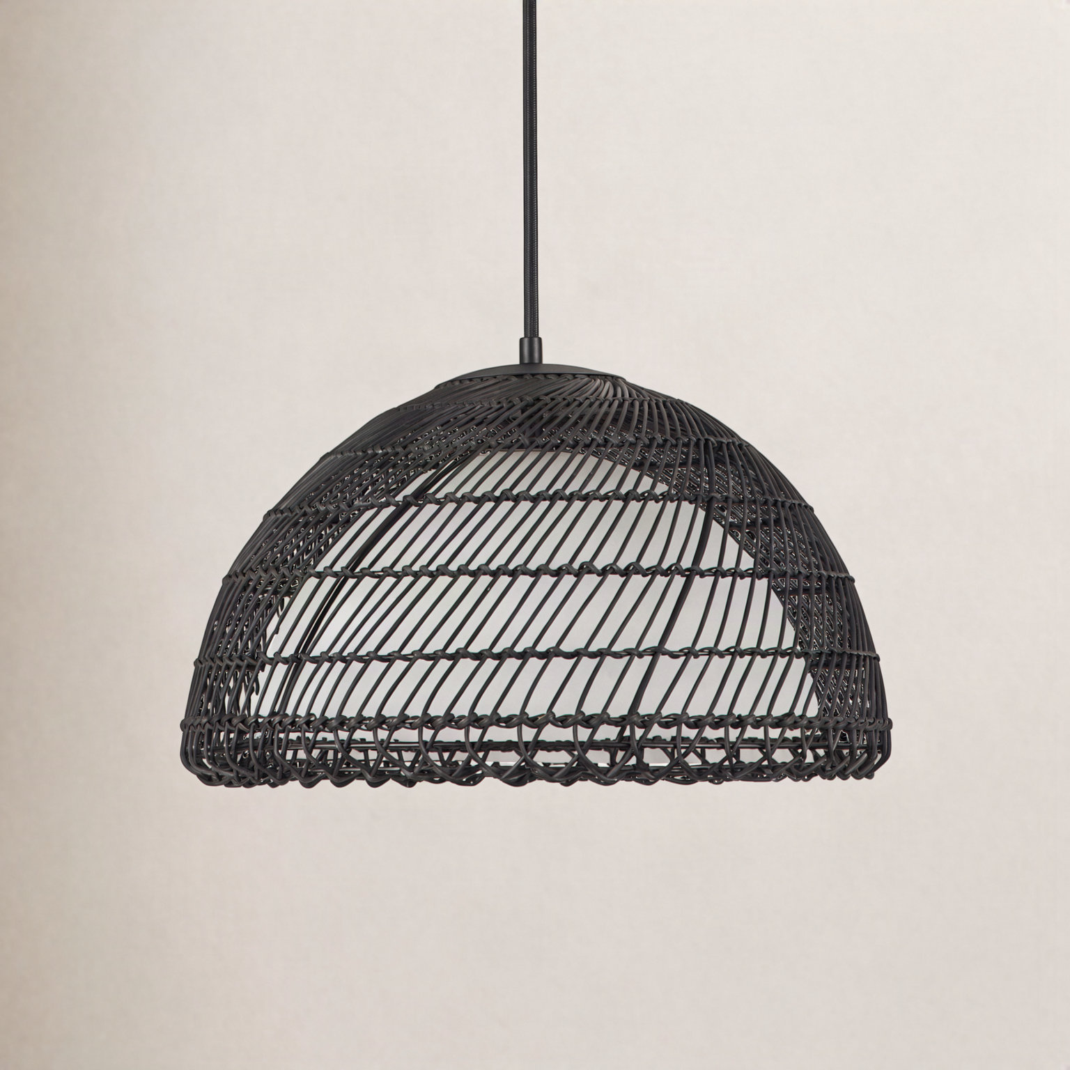 Verbana Single Light Rattan Steel Pendant, Black