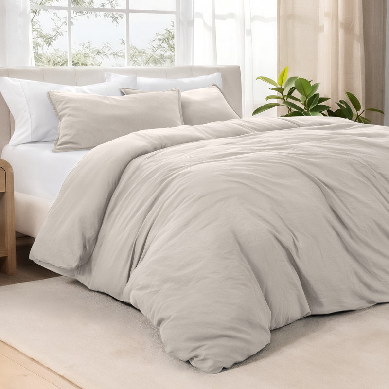 Washed Microfiber Duvet Cover Set, Full Duvet Cover + 2 Standard Shams, Fog