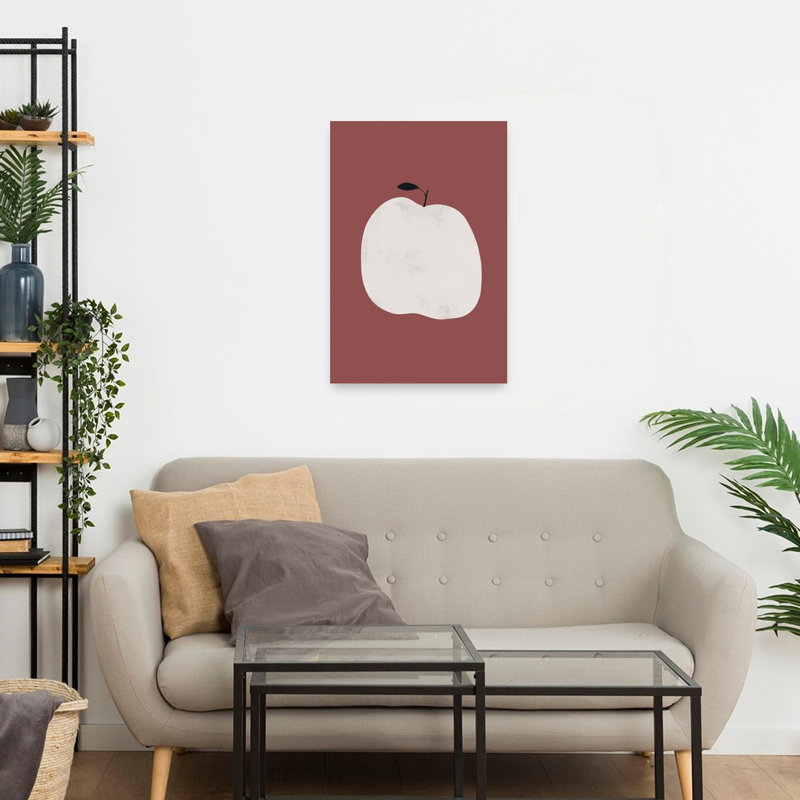 Minimalist White Apple Abstract Minimalist Modern Autumn Fruit Wall Art Print 1 Piece Wrapped Canvas Wall Art