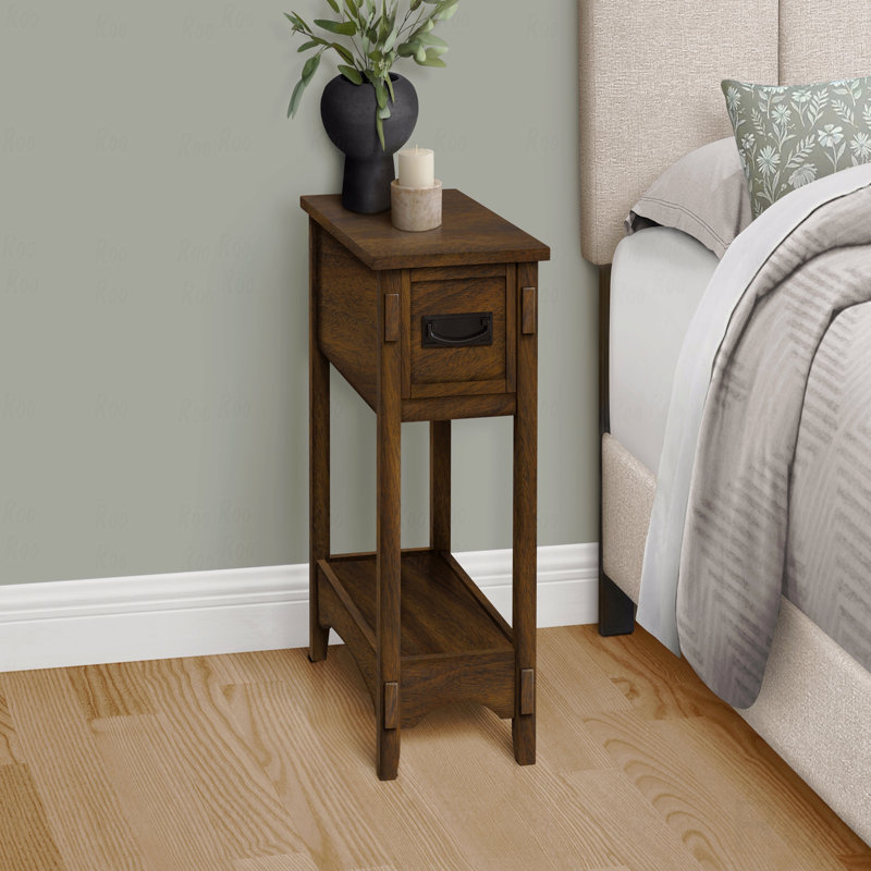 Table d'appoint, table de bout, table d'appoint, table de chevet (table de chevet), 2 niveaux, étroit, tiroir de rangement, placage, transitionnel
