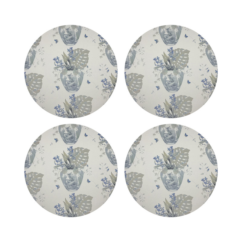 Monkey Small Jungle Vegan Leather Round Pebble Placemat, Powder