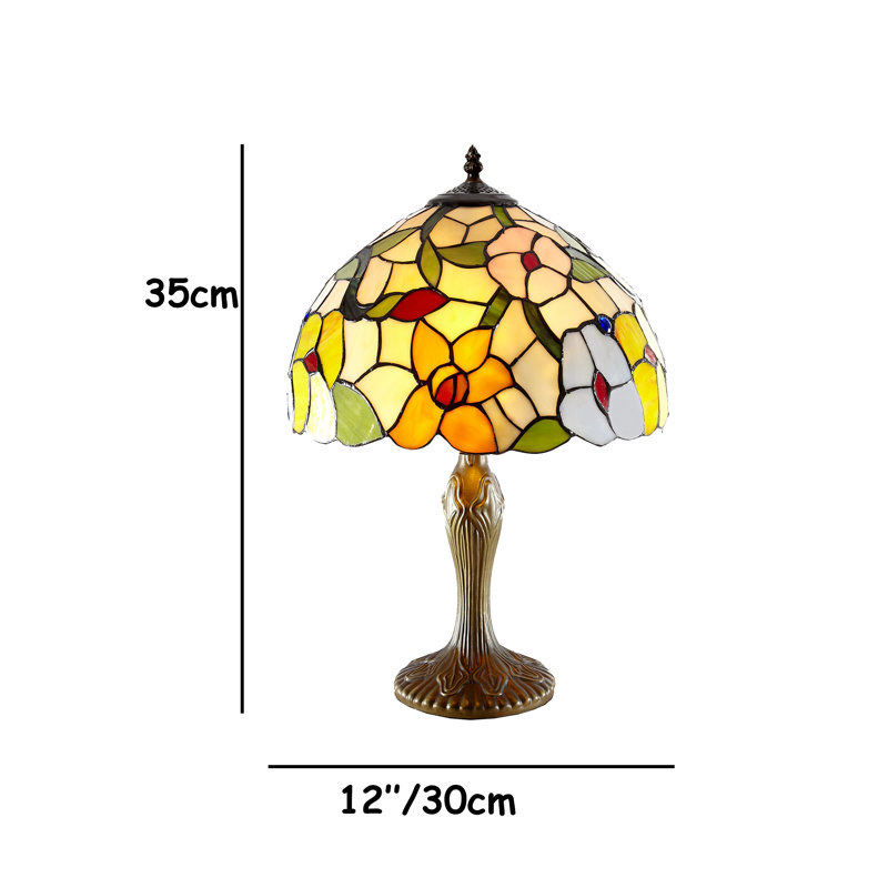 Mintz Spring Flower Stained Glass Tiffany Table Lamp -, Blue/Pink/Beige/Green, 35cm H x 30.48cm W x 30.48cm D