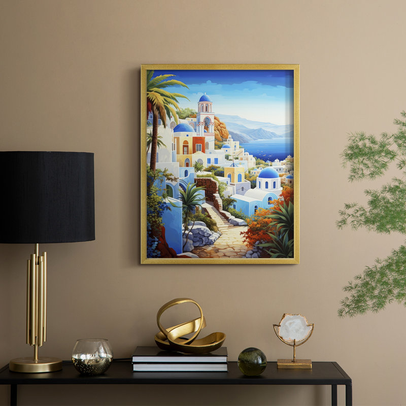 On the Aegean II Framed Print - Solid Wood, 30" H x 24" W, Gold