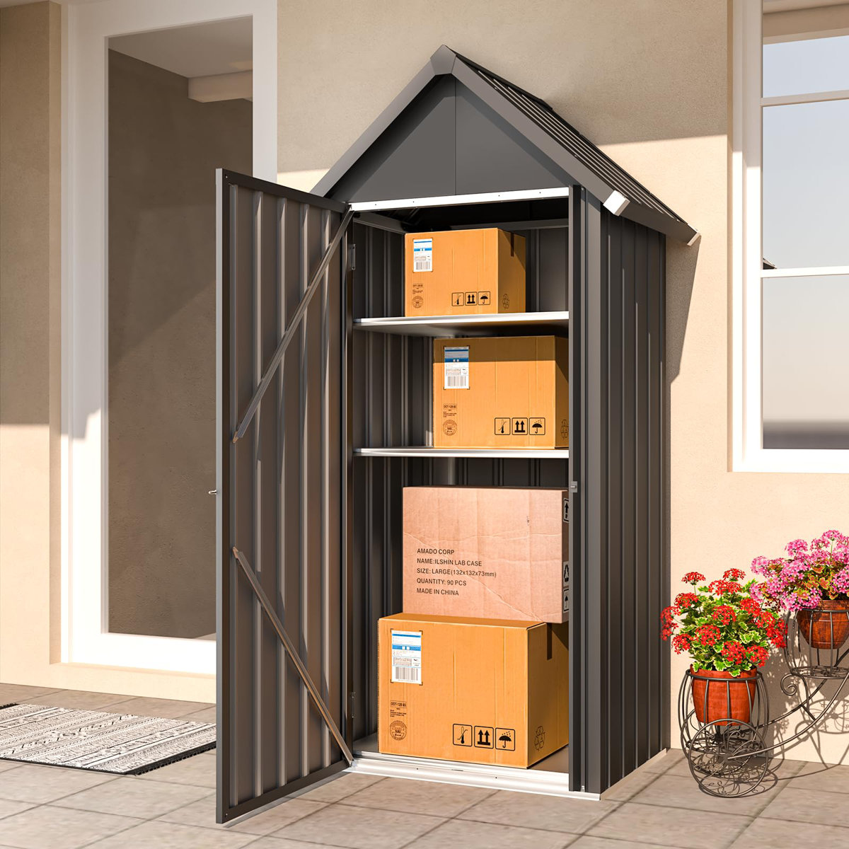 AECOJOY Waterproof Outdoor Storage Cabinet with Shelves, Lockable Metal ...