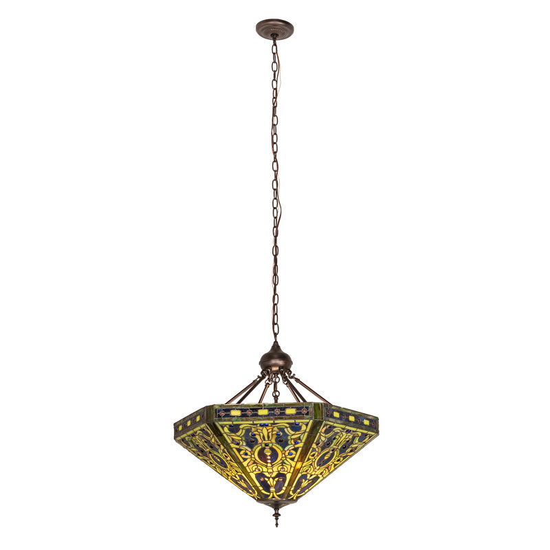 26" Multicolor Glass and Bronze 3-Light Globe Pendant