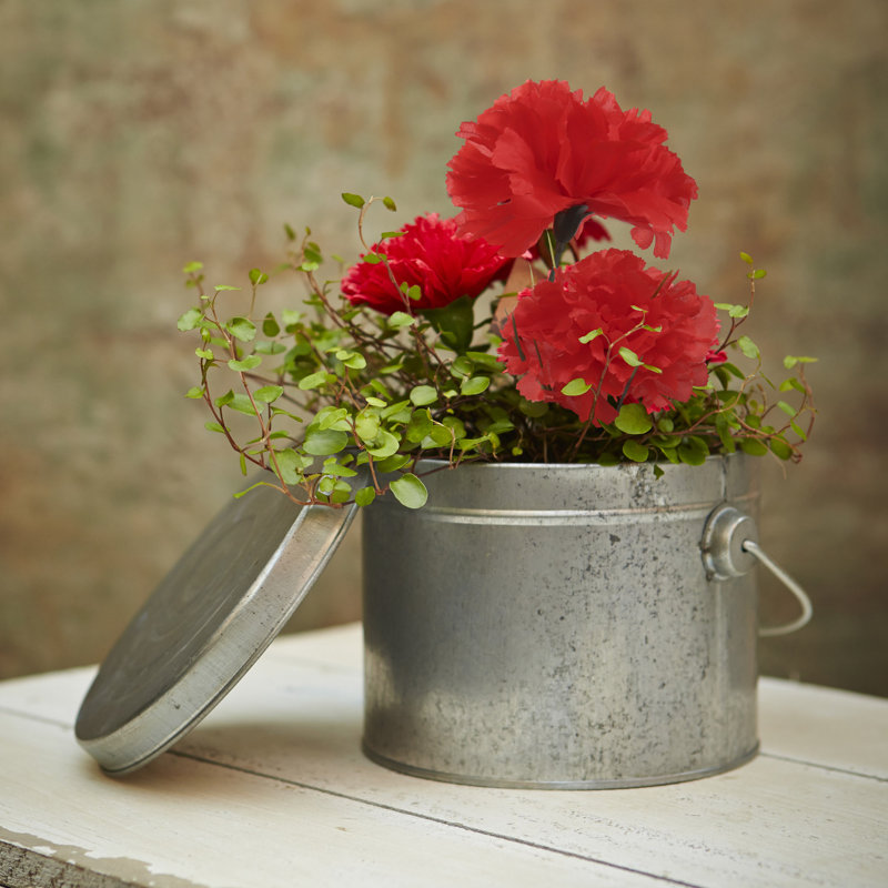 Silk Carnation Pick Flower Arrangements Planter, Red