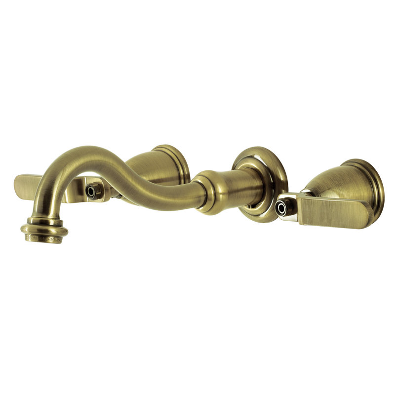 Robinet de salle de bain mural 3 trous Kingston Brass Whitaker, Laiton antique