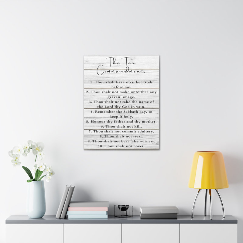 «Ten Commandments Wood White», reproduction d'art murale en bois