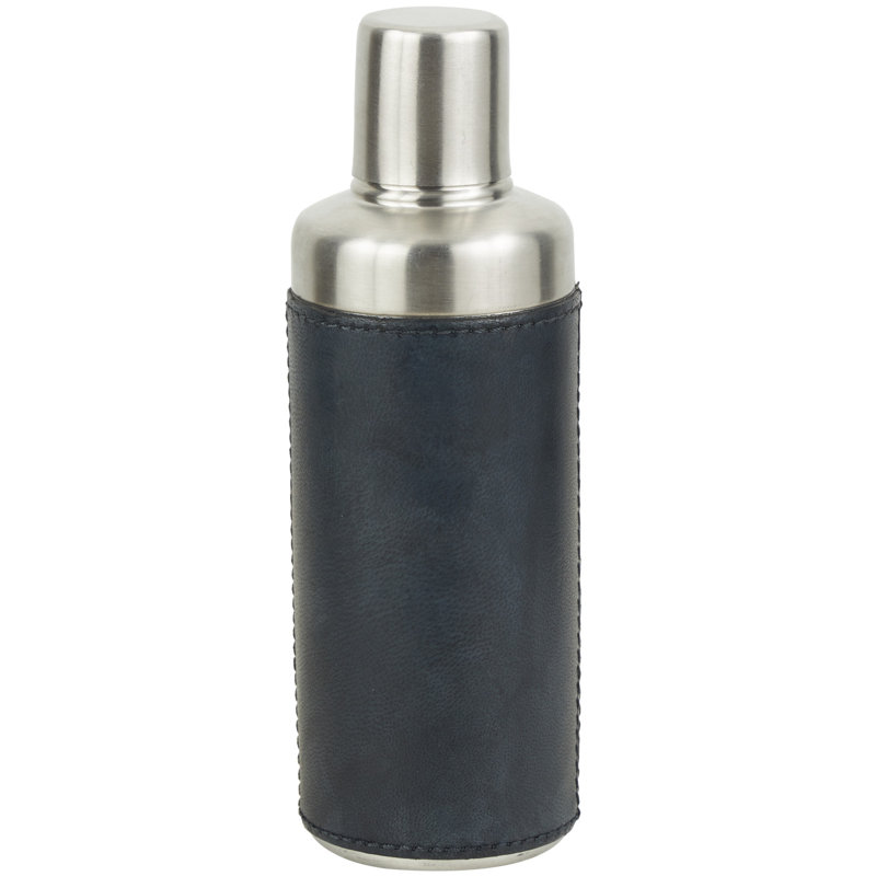 Shaker à cocktail en cuir fait à la main avec plateau argenté, Bleu foncé