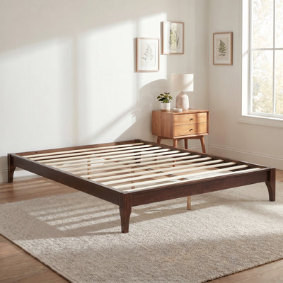 12 Inch King Solid Bamboo Wood Platform Bed Frame with Wooden Slats, Mid-Century Modern Bedframes, Under Bed Storage/Mortise and Tenon Structure/No Box Spring Needed, Chocolate