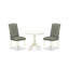 L'ensemble de salle à manger 3 pièces comprend 1 table à piédestal ronde et 2 chaises de salle à manger en tissu de lin fumé avec dossier capitonné et têtes de clous - fini lin blanc-306873670-306873668