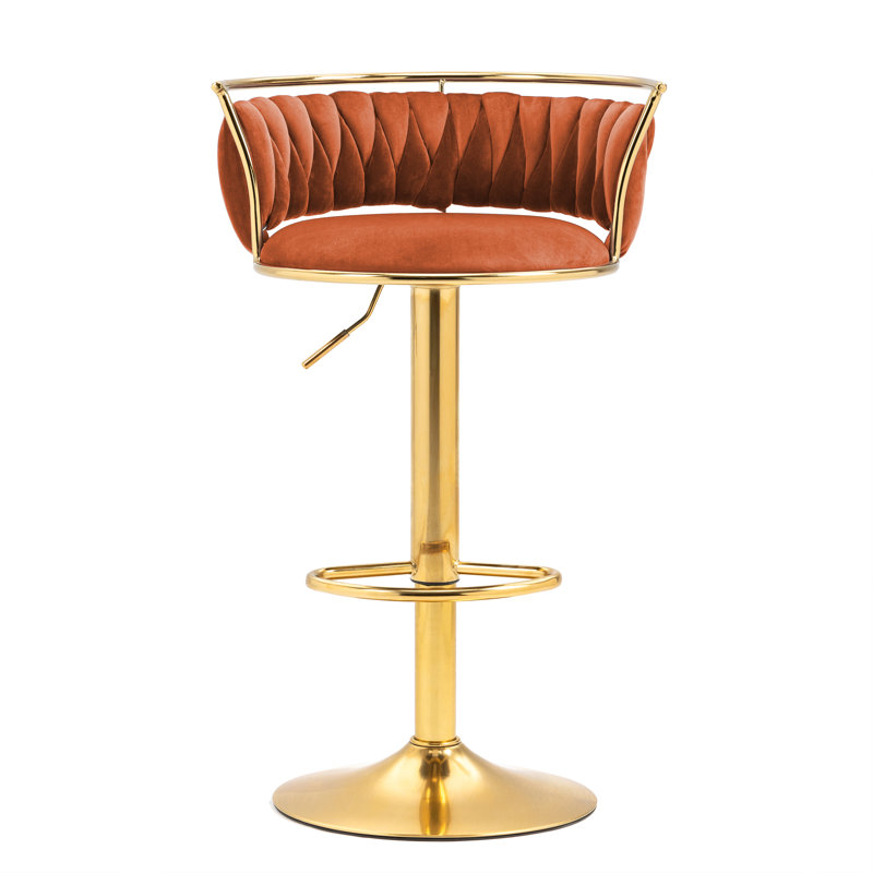Christal Height Adjustable Swivel Bar Stool, Orange, Gold