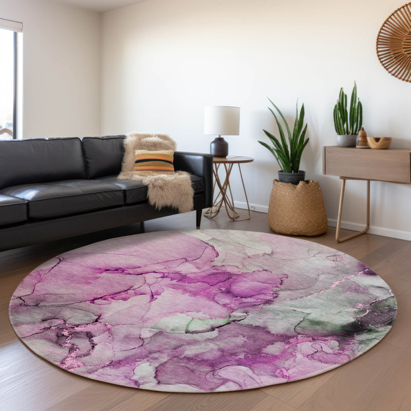 Tapis rose Cerrito AMF520 lavable à la machine de qualité supérieure, Rond 8 pi