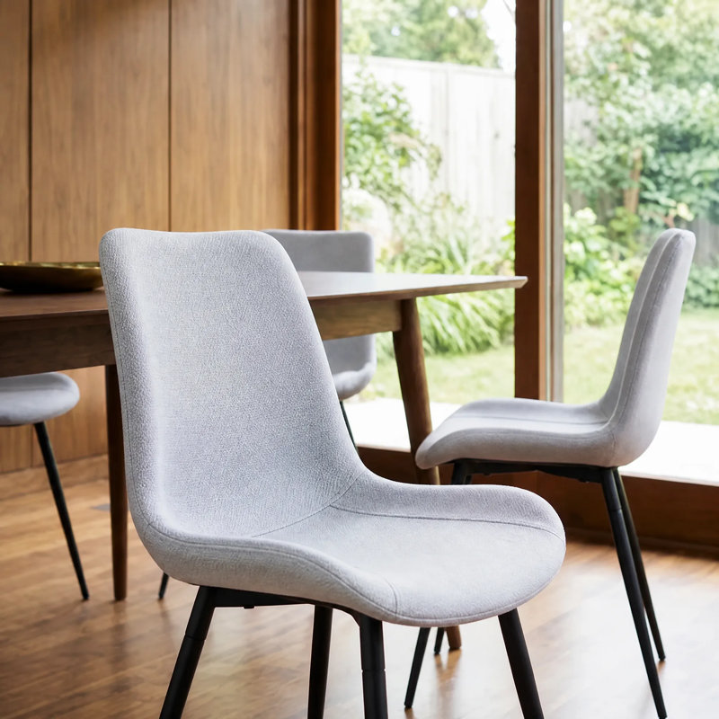 Mid-Century Modern Upholstered Dining Chairs with Tapered Metal Legs, Light Gray Fabric