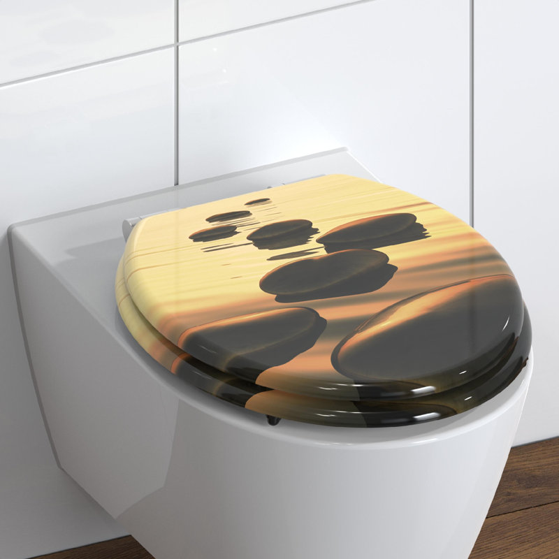 Schütte Toilet Seat Solid Wood MDF Brown, Grey/Yellow