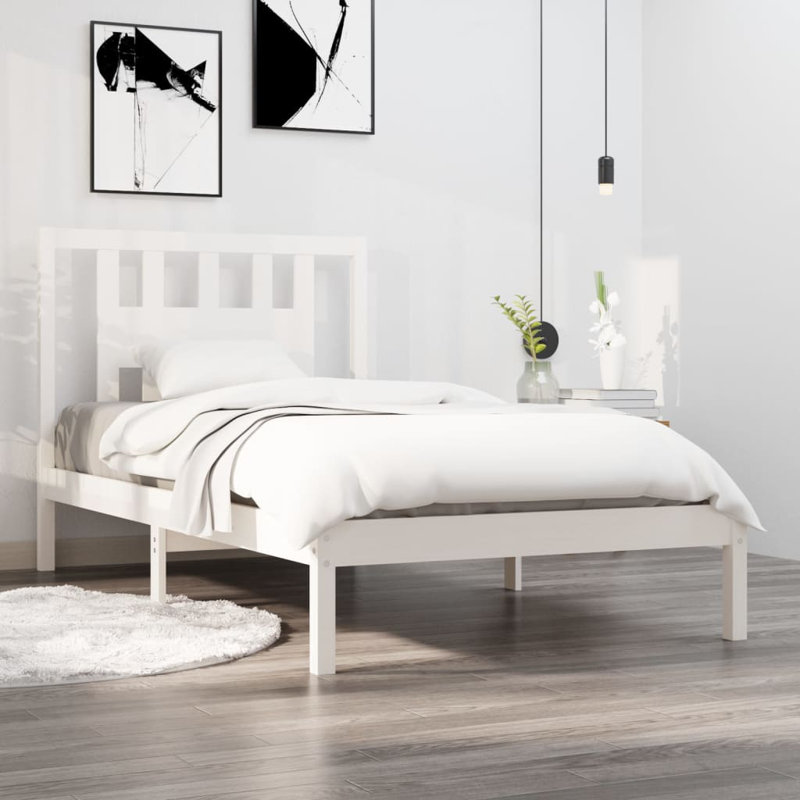 Bed Frame Solid Wood, White, Double (140 x 200 cm), No