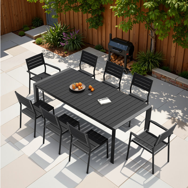 8 - Person Aluminum Patio Dining Set With Stackable Armchairs And Armless Chairs, Black