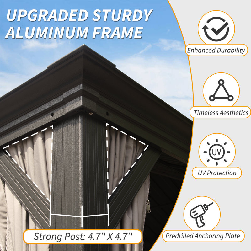 14 Ft. W x 10 Ft. D Aluminum Galvanized Steel Patio Gazebo with Double Roof