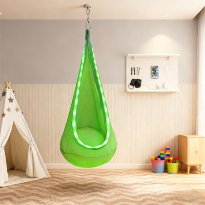 Hamac de balançoire pour enfants avec lumière DEL, balançoire colorée à 1 tête avec coussin gonflable pour enfants, hamac suspendu pour camping en plein air