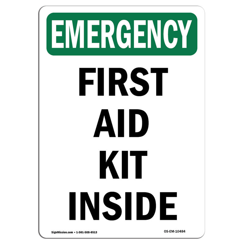 First Aid Kit Inside Sign, 18" H x 12" W x 0.1" D