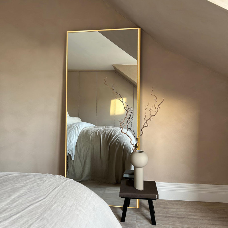 Vertell Oversize Rectangle Full Length Metal Mirror for GYM/ Bedroom with Stand, 71" x 24", Brushed Gold