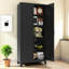 Armoire en acier de 71 pouces avec portes galbées, 3 4 tablettes, facile à entretenir, idéale pour le rangement dans le salon et la chambre à coucher, rangement pour la cuisine en métal noir à 2 portes