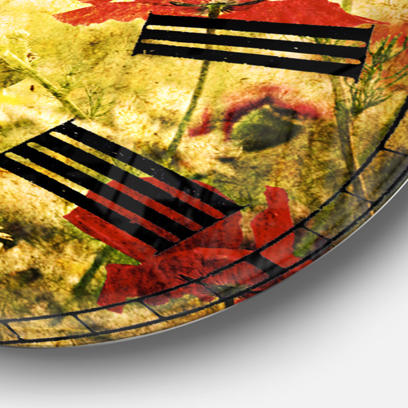 Fond grunge avec coquelicots rouges - horloge murale traditionnelle, Surdimensionné