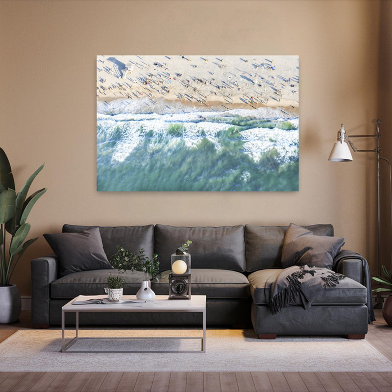Art mural de plage contemporaine aérienne, H 40 po x l 60 po