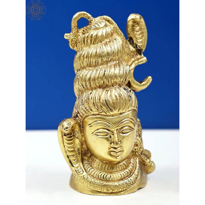 3" Small Brass Lord Shiva Head Statue – Handcrafted Spiritual Idol Depicting Cosmic Nataraja Energy for Home Altar & Meditation Decor