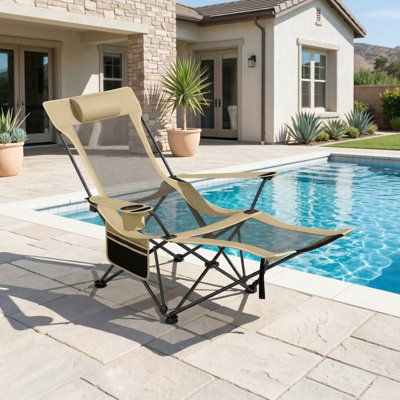 Chaise de camping inclinable portative robuste et rembourrée avec repose-pieds amovible amovible et dossier réglable à positions multiples pour le camping en plein air