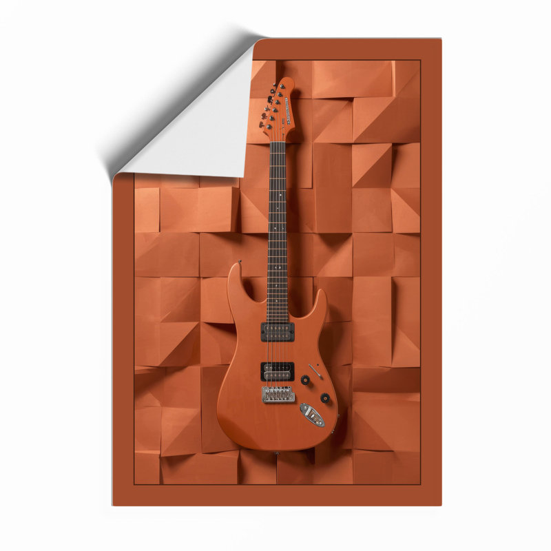 Guitar On Geometric Wall Industrial - Print, Unframed, A4 - 29.7 x 21.0 cm